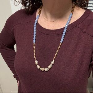 Elegant Beaded Necklace in Blue and Brown